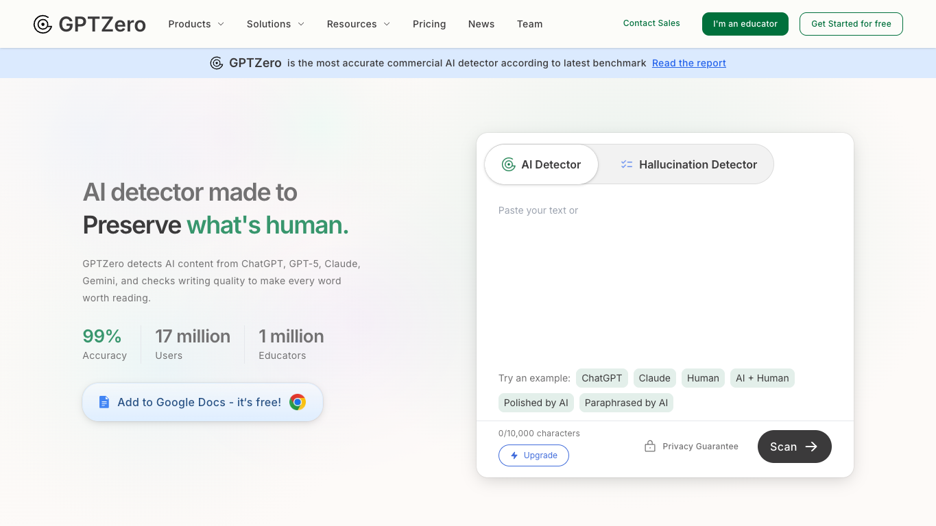 GPTZero screenshot