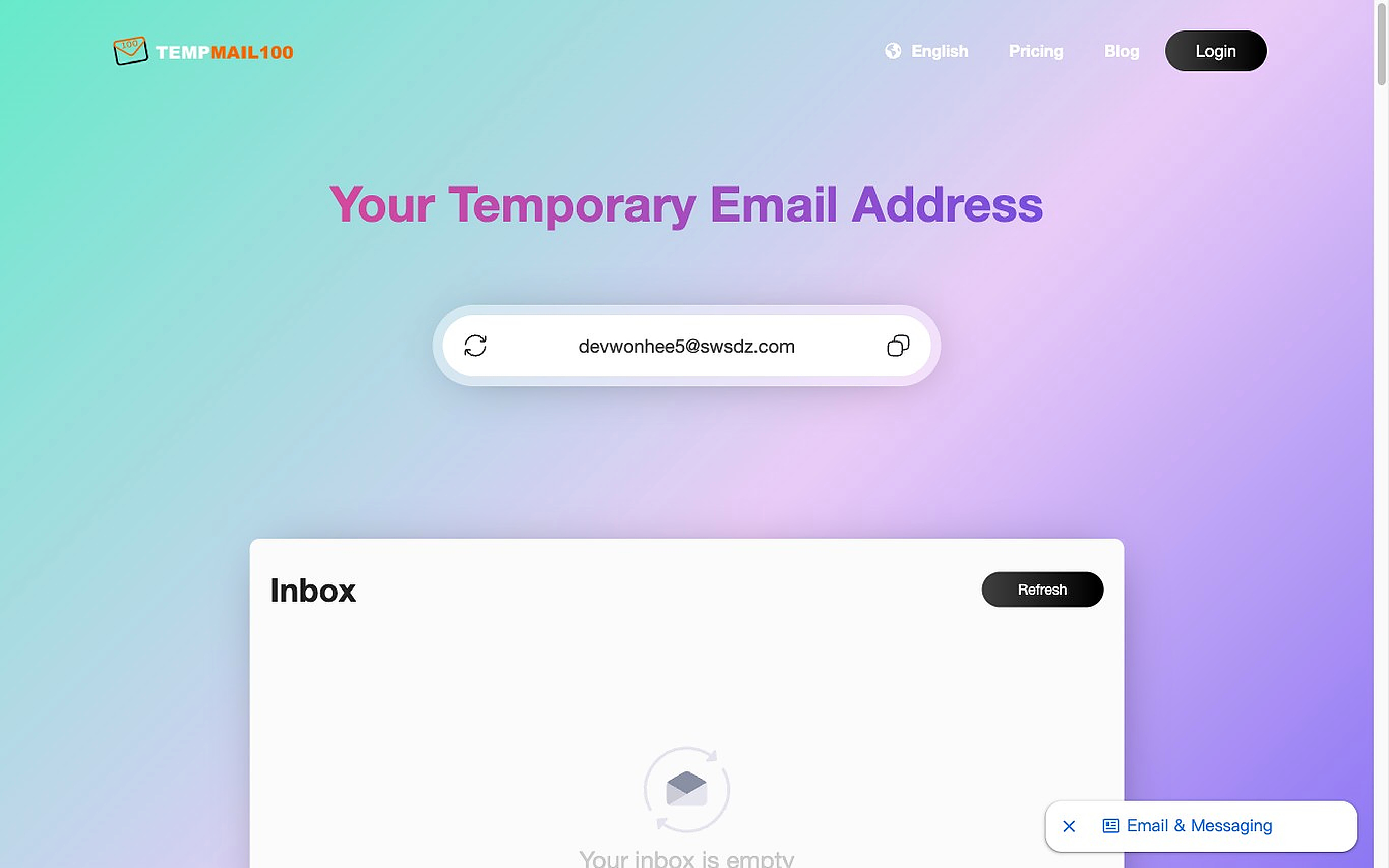 Temp Mail 100 screenshot