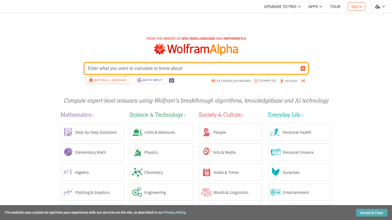 Wolfram|Alpha screenshot